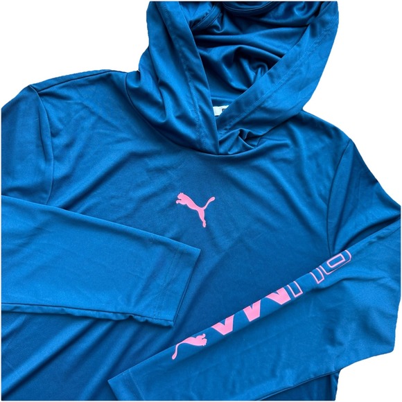 PUMA Women's Lightweight Stretch Hoodie Shirt Blue/Pink Sz Medium Forever Better - Picture 1 of 7